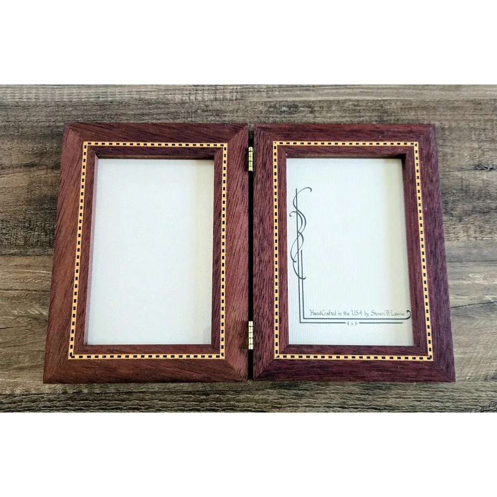 VTG Handcrafted Blood Wood Hinged Double 4x6 Photo Frame By Steven B. Levine
